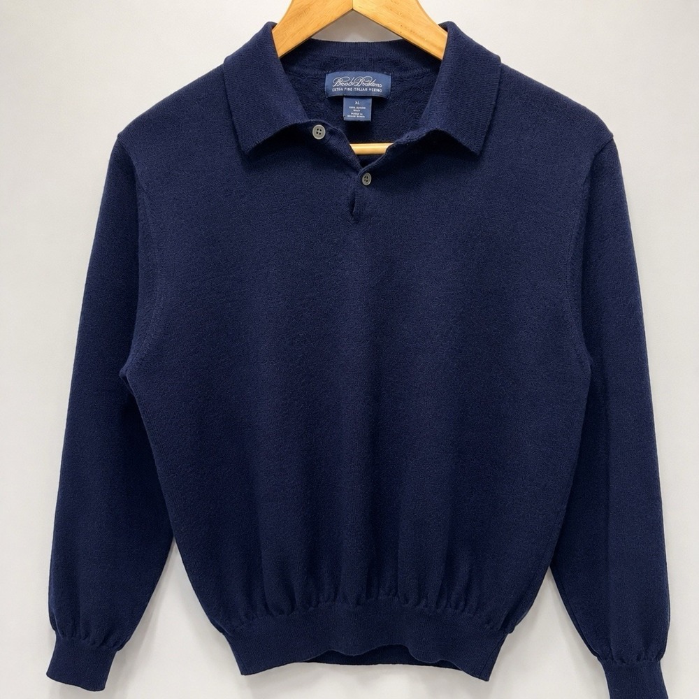 Brooks Brothers Extra Fine Italian Merino Wool Polo Sweater XL Navy Blue